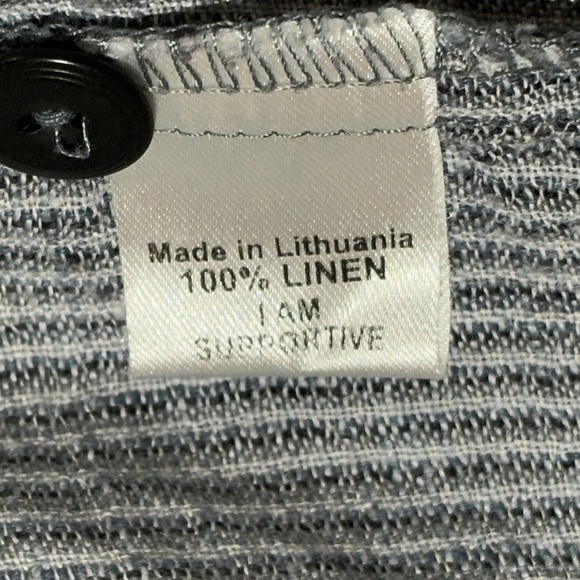 Flax Women V-Neck Collared ButtonDown Linen Top Sz L Blue Lagenlook Coast Beach - Picture 10 of 13